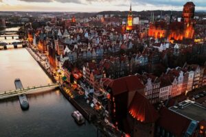 Gdaňsk v Polsku během adventu